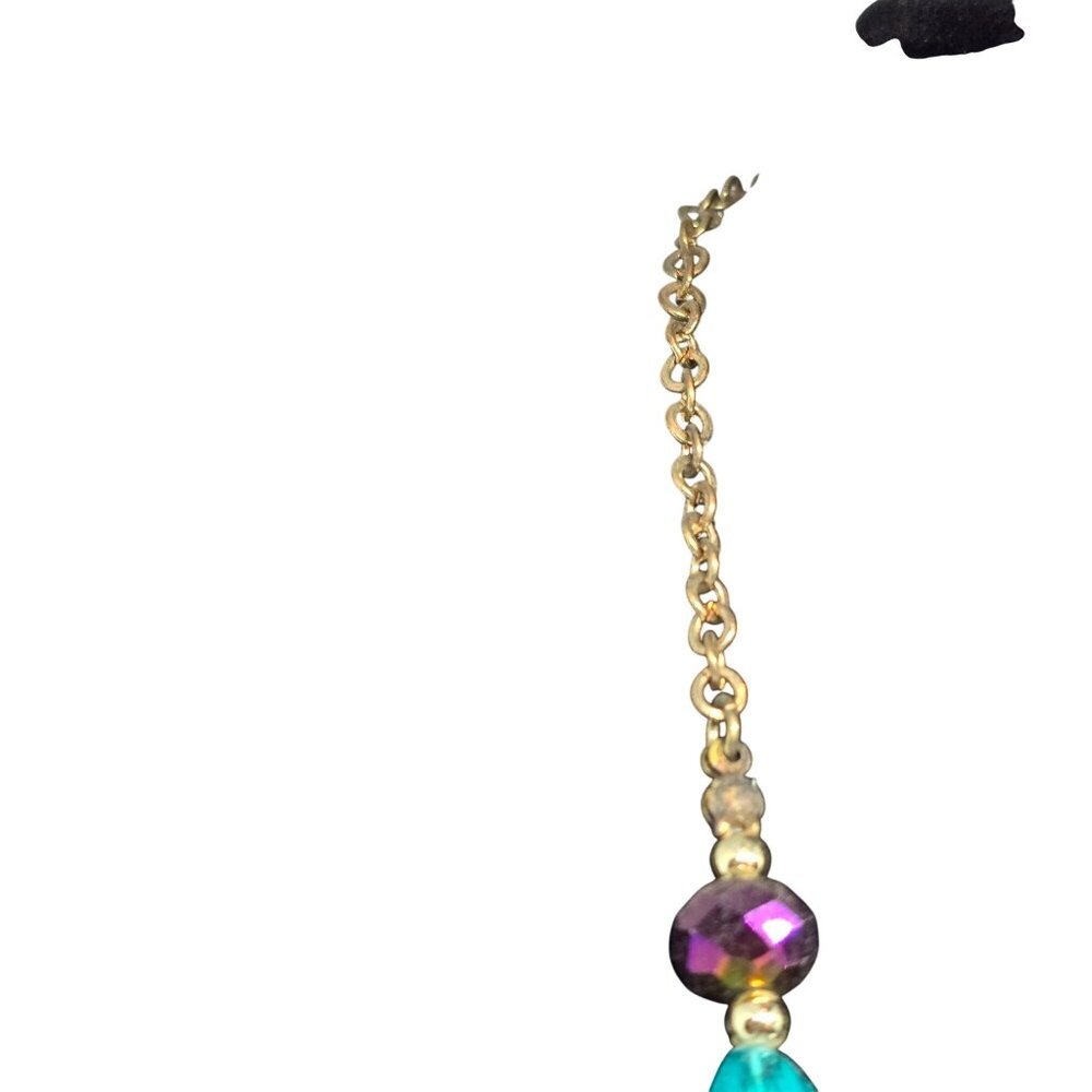 Multicolor Beaded Necklace 18” Gold Tone Chain Glass Acrylic Teardrop Boho State - Picture 7 of 9